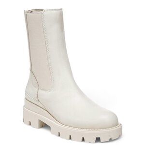 Sam Edelman Genia Ivory Leather Chelsea Boots Lug Sole Retail $180